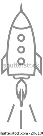 Black and white, hand drawn, sketch style rocket isolated on white background. Rocket as symbol of new startup, project launch. Strategy planning, space project development. Outline of spaceship