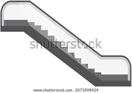 Modern architecture stair, lift and elevator. Escalator, mobile ladder for transporting people. Hoisting-and-transport vehicle with stairs and handrails. Automatic escalator vector illustration