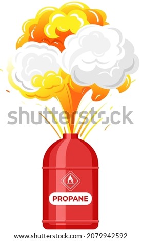 Explosion of gas in cylinder, container with fuel. Balloon with flammable, explosive subtance inside. Metal tank with liquefied compressed petroleum, propane explodes. Canister with pressurized gas