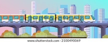 High speed transport leaving tunnel to metro. Public transport, train for transporting metro passengers. Train of subway with automatic doors. Modern tramway at underground station platform