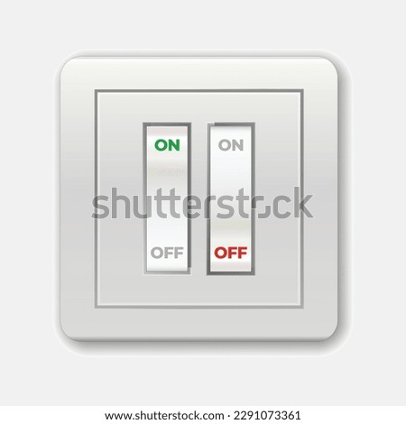 Realistic toggle switch on or off. Control electric light. Round illumination switch. Switch minimalist style isolated on a white background. Light switch in ON and OFF position