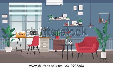 Home office interior. Vector illustration. Modern loft interior of open space home office with furniture for corporate or freelance work Modern studio Living room modern interior, home or office,