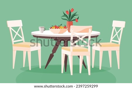 Kitchen furniture vector illustration. Culinary adventures unfold in kitchens with comfortable furnishings and decor Kitchen furniture, both decorative and functional, adds character to interior