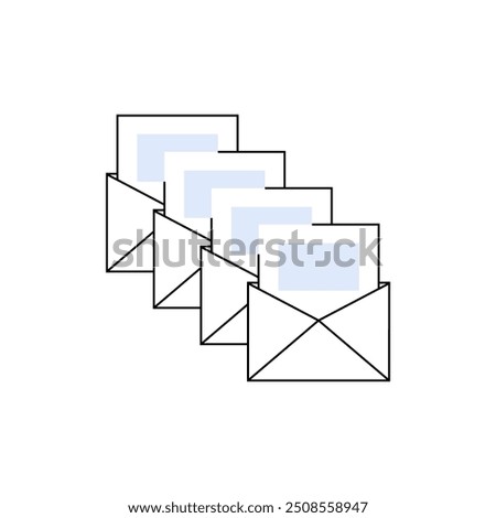 Illustration of multiple envelopes, symbolizing email, messaging, and data exchange. Perfect for topics on communication, email marketing, and information sharing in digital formats.