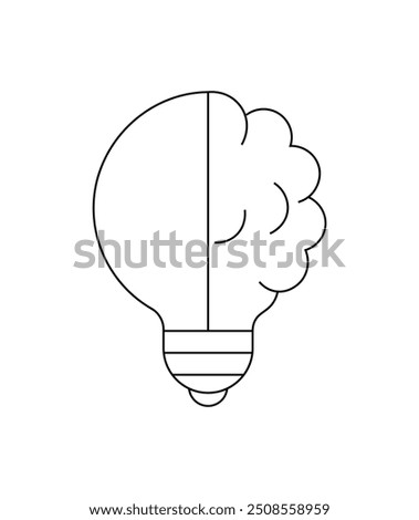 Outlined light bulb with brain a cloud filling, symbolizing innovation, creative thinking, or ideas in the cloud. Suitable for educational, technology, or business illustrations emphasizing creativity