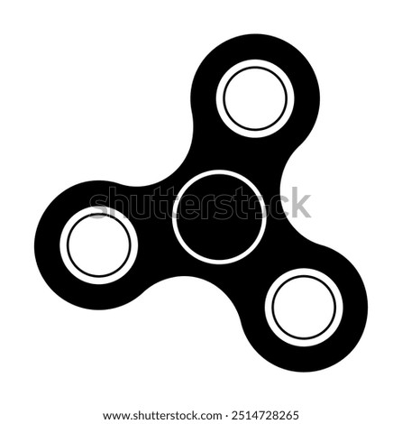 Black and white silhouette of a three-pronged fidget spinner with circular bearings. Ideal for themes such as stress relief, focus improvement, ADHD management, sensory toys, and relaxation