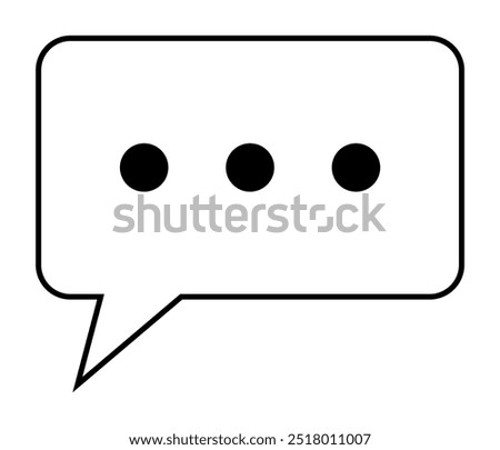 Black and white simple speech bubble with three black dots inside. Ideal for communication, messaging, dialogue, conversation, and chat themes. Minimalist vector style.