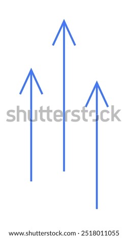 Three blue arrows point upwards against a white background. Ideal for business, growth, innovation, progress, success.