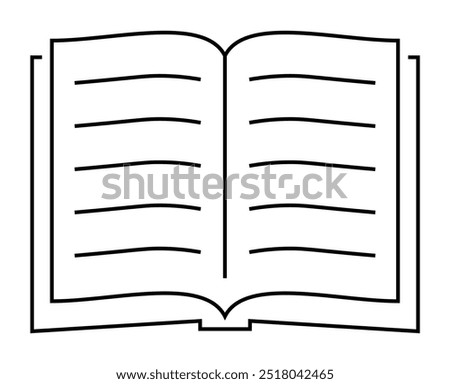 This design features a simple line drawing of an open book with multiple visible page lines. The black and white diagram is minimalistic and straightforward. Ideal for educational material, publishing