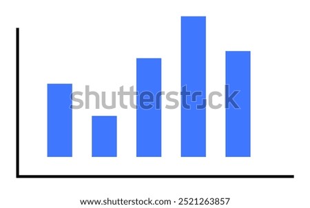 Blue bar chart with five vertical bars of varying heights on a white background. Ideal for business analytics, data presentation, financial reports, educational charts, infographics.