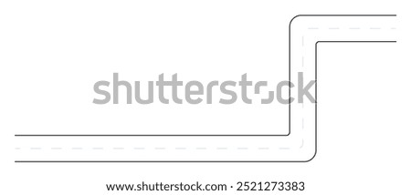 A simple road design featuring a sharp corner turn drawn with crisp, straight lines and dashed central line. Ideal for urban planning, transportation, navigation, auto-related applications, and archit