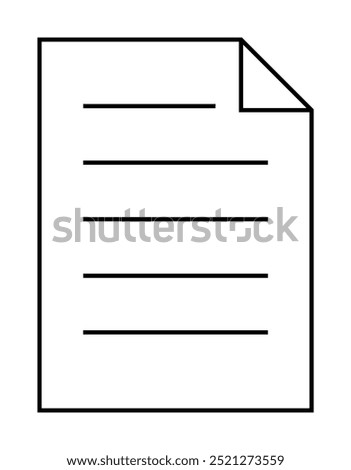 This image shows a basic document outline with black lines representing text and a folded top-right corner on a white background. Ideal for writing, documentation, office, files, digital content.