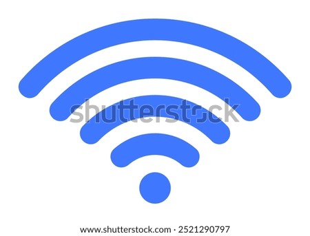 A blue Wi-Fi signal symbol is displayed with five concentric semi-circles and a dot at the center. Ideal for technology, internet, wireless communication, connectivity, and network themes.