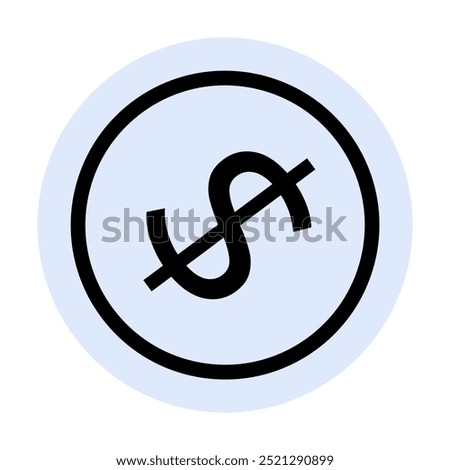 Dollar sign with a slash inside a black circle on a light blue background. Ideal for no-cost, finance, anti-spending, prohibitive signs, vector graphic content. Simple, clear, modern.