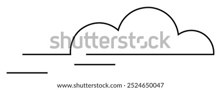 Abstract, minimalistic black lines form a cloud with parallel horizontal lines. Ideal for weather app, web design, logo, icon set, digital art. Simple line art style.