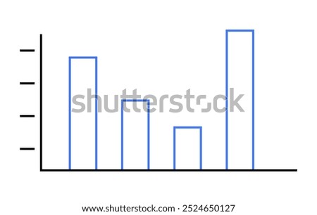 Vertical bar chart with four bars of different heights. Each bar is outlined in blue. Y-axis has five tick marks. Ideal for data analysis, business presentations, statistics, education, and reports. V