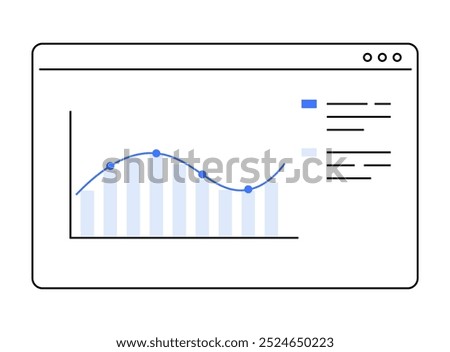 A computer screen displaying a graph with a line chart and data points. Ideal for data analysis, business reporting, financial tracking, performance metrics, and statistical presentations. Clean