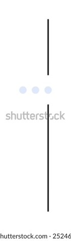 Three blue dots aligned horizontally between two vertical black lines on a white background. Ideal for simplicity, clarity, balance, organization, and modern design concepts. Clean lines, minimal