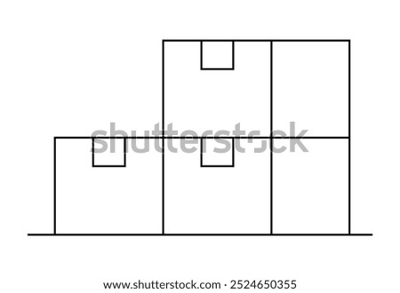 Three boxes are neatly arranged, forming a staircase-like structure with visible handles. Ideal for storage themes, organization, simplicity, minimalism, and logistics. Simple schematic style