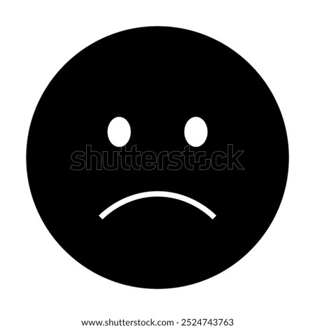 Black circle with sad face including two eyes and a curved mouth expressing sadness. Ideal for digital communication emotional expression user interface design mental health awareness and presentation