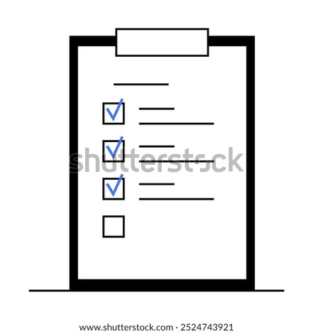 A clipboard with a checklist containing some items checked off. Ideal for productivity, organization, task management, to-do lists, project planning. Simple minimal style