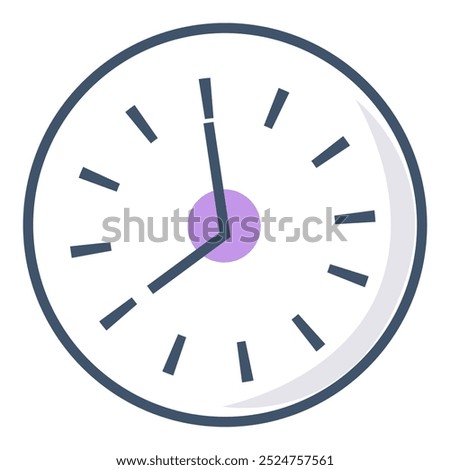 Analog clock showing 2 o clock with a white background and grey and purple elements. Ideal for themes of time management punctuality schedules meetings and deadlines. Simple clean style