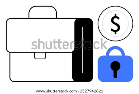 Briefcase with lock symbol plus dollar sign. Ideal for finance security business and economics presentations business concepts and secure transactions. Simple modern graphic style