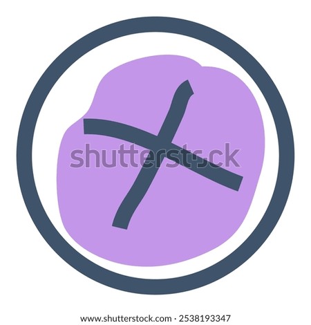 A purple circle with a dark gray cross in the center, within a larger dark gray ring. Ideal for use in themes such as prohibition, error messages, forbidden actions, rejection, and cancellation