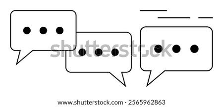 Three minimalist speech bubbles with ellipses two on the left lower side and one on the upper right. Ideal for communication themes, social media, online chats, messaging apps, and simplistic design