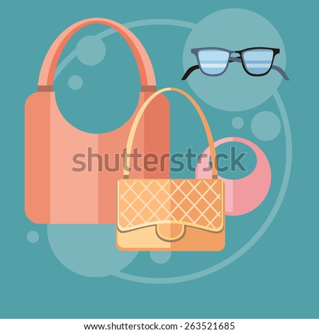 Womens fashion accessorie in flat design on stylish background. Raster version