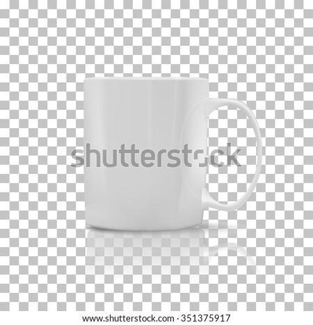 Cup or mug white color. Object coffee or tea, ceramic utensil, beverage breakfast, refreshment caffeine, handle container, realistic glossy elegance cup. Cup icon. Transparent background