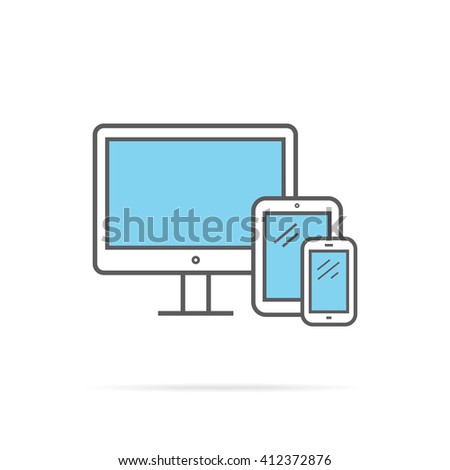 Responsive design icon flat. Mobile and desktop website design development process with minimalistic digital tablet isolated. Vector illustration