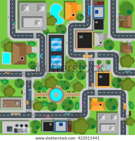 Map Of City Top View Design Flat. Map Suburban Settlement With Private ...