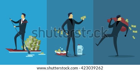 Offshore companies, panamanian documents, jornalistic inestigation. Panama papers folder document.  Tax haven offshore company business people owners. Taxes are levied at low rate. Vector illustration