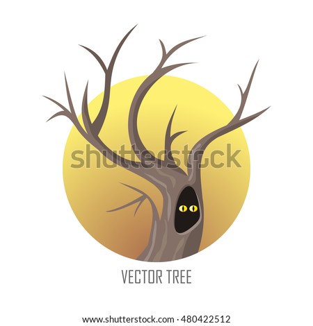 Vector tree. Oak isolated on white. Oak is a tree or shrub in the genus Quercus of the beech family, Fagaceae. Oak with hollow. Oakley. Part of series of different trees. Vector illustration