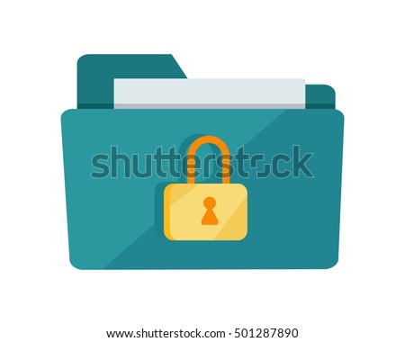 Blue folder lock icon on white background. File protection. Data security and privacy concept. Safe confidential information. Vector illustration in flat style.
