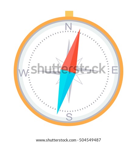 Compass instrument isolated. For navigation and orientation, shows direction relative to geographic points. Diagram compass rose north, south, east, and west on compass face as abbreviated initials