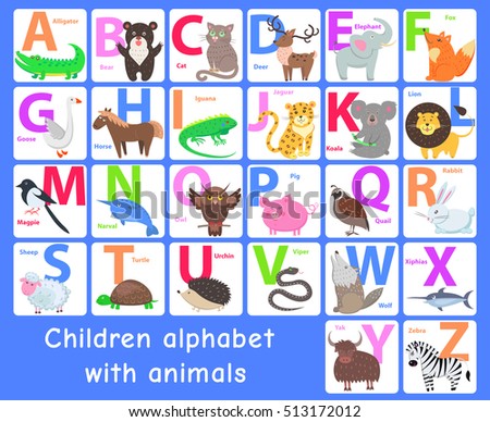 Vector Images Illustrations And Cliparts Children Alphabet With Animals Letters A B C D E F G H I J K L M N O P Q R S T U V