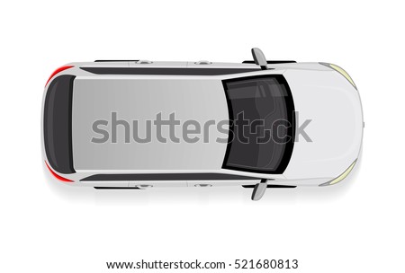 White car from top view vector illustration. Flat design auto. Illustration for transport concepts, car infographic, icons or web design. Delivery automobile. Isolated on white background. Sedan