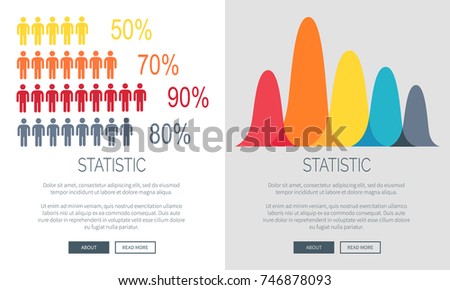 Statistic illustration set of two versions of web page design with different bar graphs. Vector illustration of statistics with buttons and text