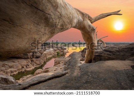 Sunset view in the evening at Three thousand waving or called in Thai languages "Sam phan bok". Grand Canyon of Thailand. landmark of a tourist destination located at Ubon Ratchathani province.