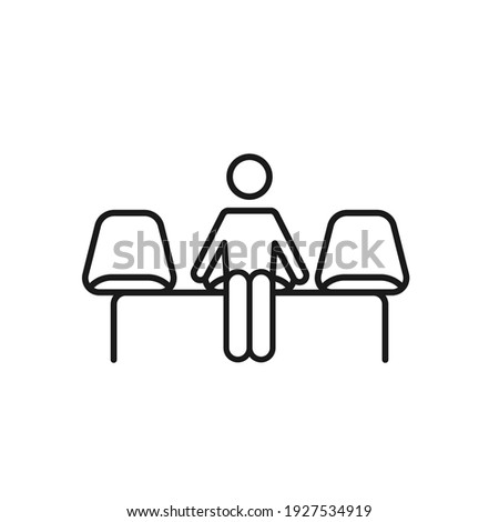 Waiting room icon. Black thick outline. Three chairs with a human pictogram. Vector illustration, flat design