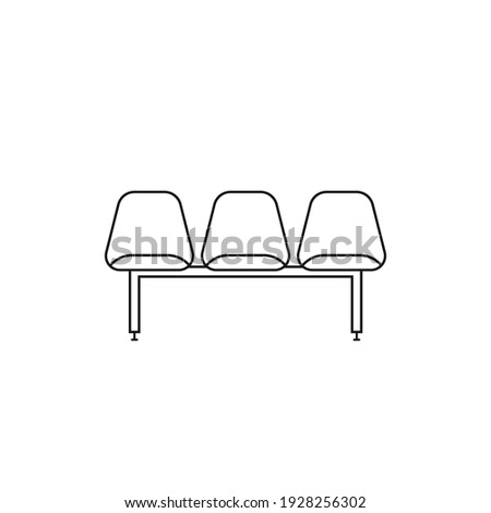 Waiting room icon. Black outline. Three empty chairs. Vector illustration, flat design