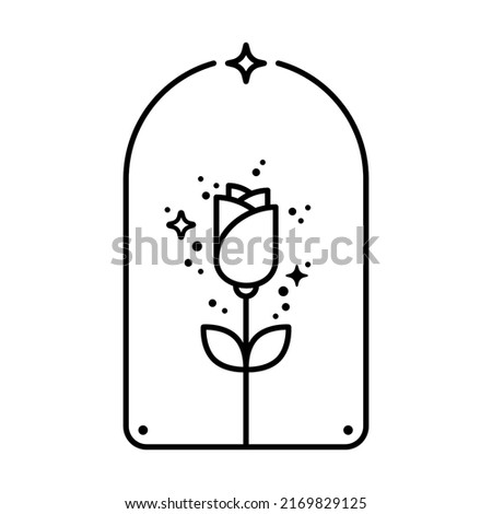 Boho rose icon into bell shape. Black outline logo. Minimalist modern style. Vector illustration, flat design