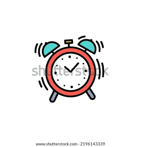 Alarm clock ringing minimalist icon. Colorful filled pictogram. Desktop clock. Black outline. Concept of get up early, timer, schedule. Vector illustration, flat design
