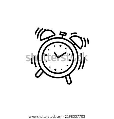 Alarm clock ringing minimalist icon. Black outline pictogram. Desktop clock. Concept of get up early, timer, schedule. Vector illustration, flat design