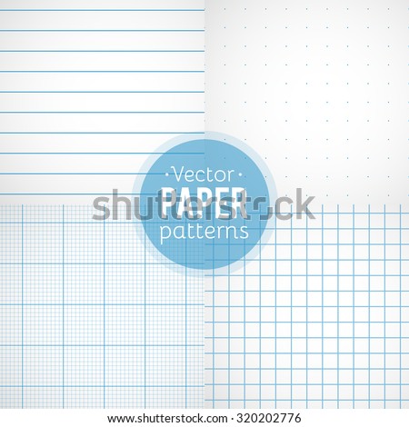 Vector set of paper patterns. Ruled, dotted, millimeter and squared papers