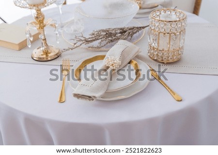 Similar – Image, Stock Photo Flatlay of blue linen bed cloths and pillow, morning concept