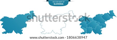 blue colored political maps of Slovenia isolated on white background