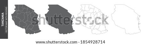 set of 4 political maps of Tanzania with regions isolated on white background